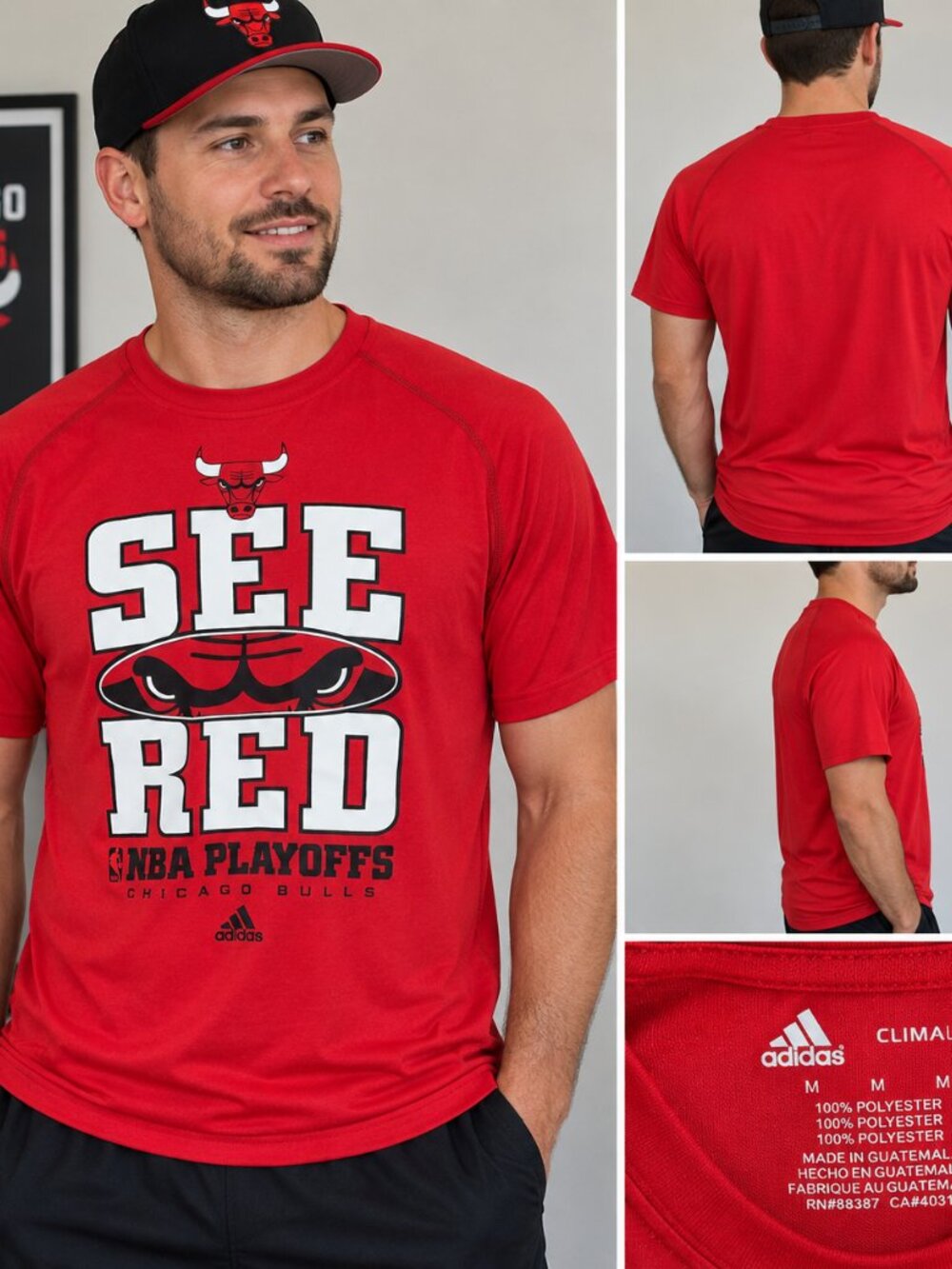 🏀🔥 CHICAGO BULLS ADIDAS “SEE RED” NBA PLAYOFFS CLIMALITE SHIRT – MEN’S MEDIUM
